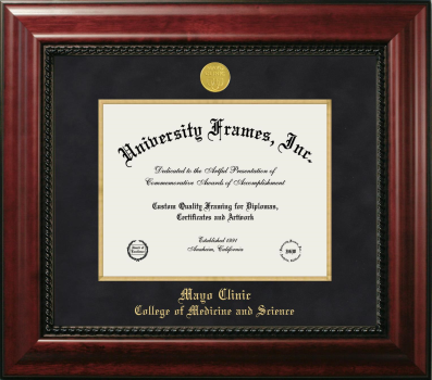 Mayo Clinic College of Medicine and Science Diploma Frame in Executive with Gold Fillet with Black Suede Mat for document: 8 1/2"h x 11"w  