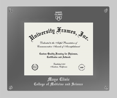 Mayo Clinic College of Medicine and Science Lucent Clear-over-Smoke Frame in Lucent Smoke Moulding with  Mat for document: 8 1/2"h x 11"w  