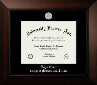 Mayo Clinic College of Medicine and Science Diploma Frame in Legacy Black Cherry with Black & Silver Mats for document: 8 1/2"h x 11"w  