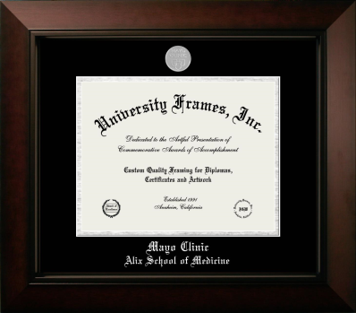 Mayo Clinic Alix School of Medicine Diploma Frame in Legacy Black Cherry with Black & Silver Mats for document: 8 1/2"h x 11"w  