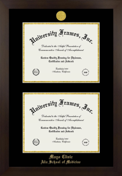 Mayo Clinic Alix School of Medicine Double Diploma Frame in Manhattan Espresso with Black & Gold Mats for document: 8 1/2"h x 11"w  , document: 8 1/2"h x 11"w  