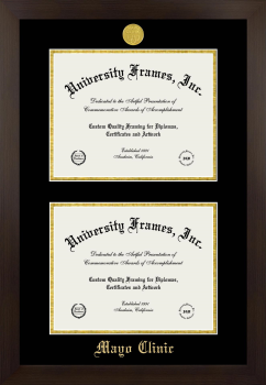 Mayo Clinic Double Diploma Frame in Manhattan Espresso with Black & Gold Mats for document: 8 1/2"h x 11"w  , document: 8 1/2"h x 11"w  
