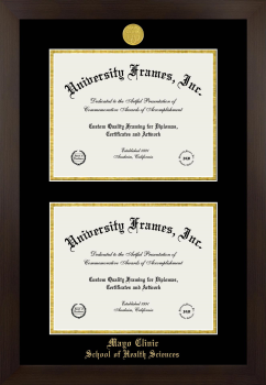 Mayo Clinic School of Health Sciences Double Diploma Frame in Manhattan Espresso with Black & Gold Mats for document: 8 1/2"h x 11"w  , document: 8 1/2"h x 11"w  