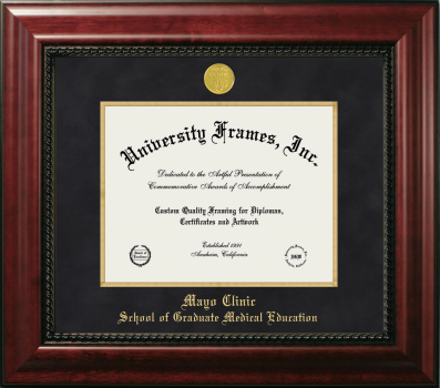 Mayo Clinic School of Graduate Medical Education Diploma Frame in Executive with Gold Fillet with Black Suede Mat for document: 8 1/2"h x 11"w  