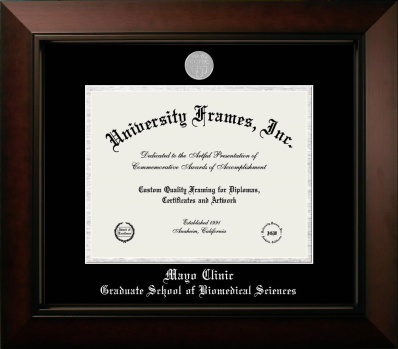 Mayo Clinic Graduate School of Biomedical Sciences Diploma Frame in Legacy Black Cherry with Black & Silver Mats for document: 8 1/2"h x 11"w  