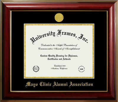 Mayo Clinic Alumni Association Diploma Frame in Classic Mahogany with Gold Trim with Black & Gold Mats for document: 8 1/2"h x 11"w  