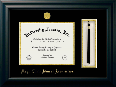 Mayo Clinic Alumni Association Diploma with Tassel Box Frame in Satin Black with Black & Gold Mats for document: 8 1/2"h x 11"w  