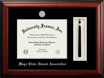Mayo Clinic Alumni Association Diploma with Tassel Box Frame in Satin Mahogany with Black & Silver Mats for document: 8 1/2"h x 11"w  