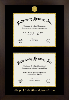 Mayo Clinic Alumni Association Double Diploma Frame in Manhattan Espresso with Black & Gold Mats for document: 8 1/2"h x 11"w  , document: 8 1/2"h x 11"w  