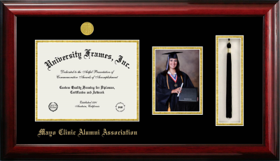 Mayo Clinic Alumni Association Diploma with 5 x 7 Portrait & Tassel Box Frame in Classic Mahogany with Black & Gold Mats for document: 8 1/2"h x 11"w  
