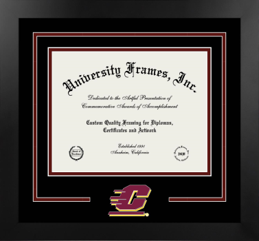 Covenant Healthcare College of Medicine at Central Michigan University Logo Mat Frame in Manhattan Black with Black & Maroon Mats for document: 8 1/2"h x 11"w  