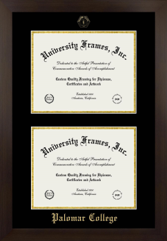 Palomar College Double Diploma Frame in Manhattan Espresso with Black & Gold Mats for document: 8 1/2"h x 11"w  , document: 8 1/2"h x 11"w  