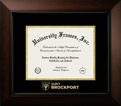 SUNY Brockport Wordmark Diploma Frame in Legacy Black Cherry with Black & Gold Mats for document: 8 1/2"h x 11"w  