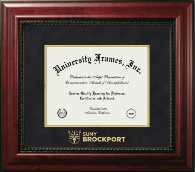 SUNY Brockport Wordmark Diploma Frame in Executive with Gold Fillet with Black Suede Mat for document: 8 1/2"h x 11"w  