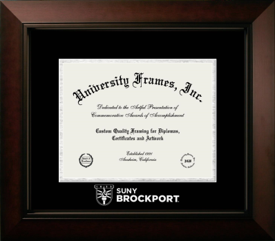 SUNY Brockport Wordmark Diploma Frame in Legacy Black Cherry with Black & Silver Mats for document: 8 1/2"h x 11"w  