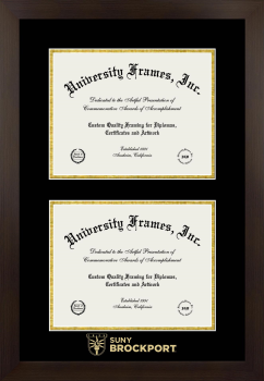 SUNY Brockport Wordmark Double Diploma Frame in Manhattan Espresso with Black & Gold Mats for document: 8 1/2"h x 11"w  , document: 8 1/2"h x 11"w  