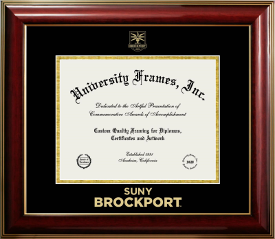 SUNY Brockport Diploma Frame in Classic Mahogany with Gold Trim with Black & Gold Mats for  8"h x 10"w  