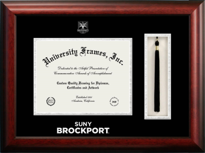 SUNY Brockport Diploma with Tassel Box Frame in Satin Mahogany with Black & Silver Mats for  8"h x 10"w  