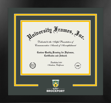 SUNY Brockport Logo Mat Frame in Manhattan Black with Forest Green & Amber Mats for  8"h x 10"w  