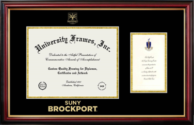 SUNY Brockport Diploma with Announcement Frame in Petite Mahogany with Gold Trim with Black & Gold Mats for  8"h x 10"w  , diploma: 7"h x 4"w  