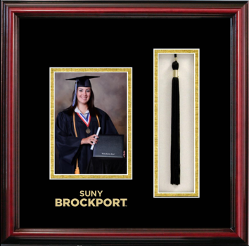 SUNY Brockport 5 x 7 Portrait with Tassel Box Frame in Petite Cherry with Black & Gold Mats