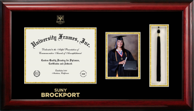 SUNY Brockport Diploma with 5 x 7 Portrait & Tassel Box Frame in Classic Mahogany with Black & Gold Mats for  8"h x 10"w  