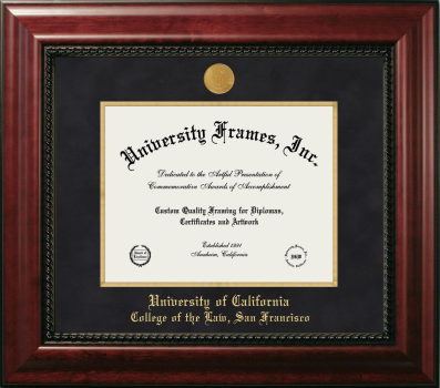 University of California College of the Law, San Francisco Diploma Frame in Executive with Gold Fillet with Black Suede Mat for document: 8 1/2"h x 11"w  