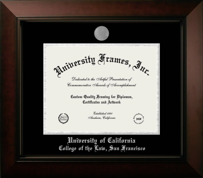 University of California College of the Law, San Francisco Diploma Frame in Legacy Black Cherry with Black & Silver Mats for document: 8 1/2"h x 11"w  