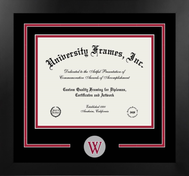 Wallace Community College Logo Mat Frame in Manhattan Black with Black & Crimson Mats for document: 8 1/2"h x 11"w  