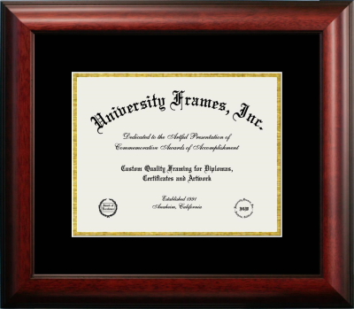 Wallace Community College Diploma Frame in Satin Mahogany with Black & Gold Mats for document: 8 1/2"h x 11"w  