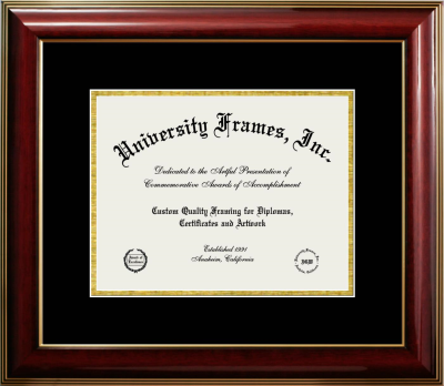 Wallace Community College Diploma Frame in Classic Mahogany with Gold Trim with Black & Gold Mats for document: 8 1/2"h x 11"w  
