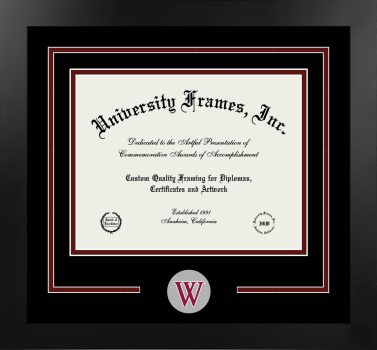 Wallace Community College Logo Mat Frame in Manhattan Black with Black & Maroon Mats for document: 8 1/2"h x 11"w  