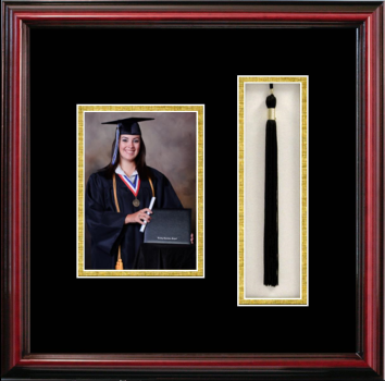 Wallace Community College 5 x 7 Portrait with Tassel Box Frame in Petite Cherry with Black & Gold Mats
