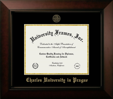 Charles University in Prague Diploma Frame in Legacy Black Cherry with Black & Gold Mats for document: 8 1/2"h x 11"w  