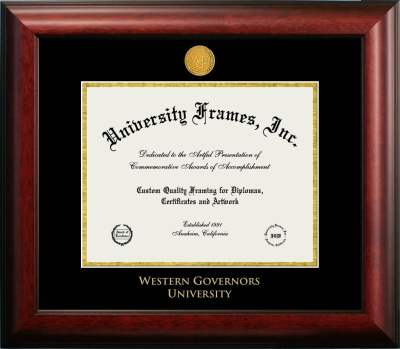 Western Governors University Diploma Frame in Satin Mahogany with Black & Gold Mats for  8 1/2"h x 11"w  