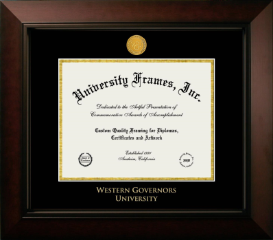 Western Governors University Diploma Frame in Legacy Black Cherry with Black & Gold Mats for  8 1/2"h x 11"w  