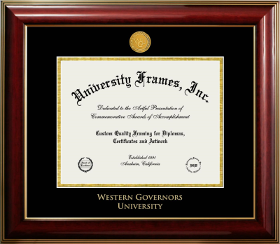 Western Governors University Diploma Frame in Classic Mahogany with Gold Trim with Black & Gold Mats for  8 1/2"h x 11"w  