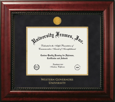 Western Governors University Diploma Frame in Executive with Gold Fillet with Black Suede Mat for  8 1/2"h x 11"w  