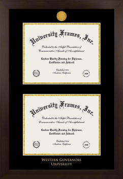 Western Governors University Double Diploma Frame in Manhattan Espresso with Black & Gold Mats for  8 1/2"h x 11"w  ,  8 1/2"h x 11"w  