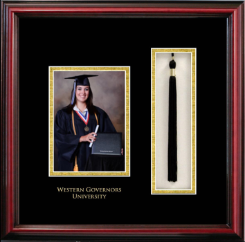 Western Governors University 5 x 7 Portrait with Tassel Box Frame in Petite Cherry with Black & Gold Mats