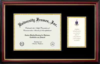 Pacific College of Health & Science Diploma with Announcement Frame in Petite Mahogany with Gold Trim with Black & Gold Mats for document: 8 1/2"h x 11"w  , diploma: 7"h x 4"w  