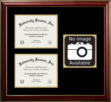 Pacific College of Health & Science Triple Opening with Campus Image Frame in Classic Mahogany with Gold Trim with Black & Gold Mats for document: 8 1/2"h x 11"w  , document: 8 1/2"h x 11"w  