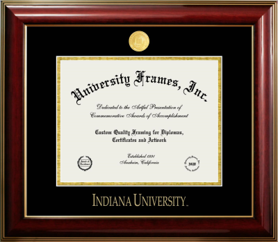 Indiana University Diploma Frame in Classic Mahogany with Gold Trim with Black & Gold Mats for  8 1/2"h x 11"w  