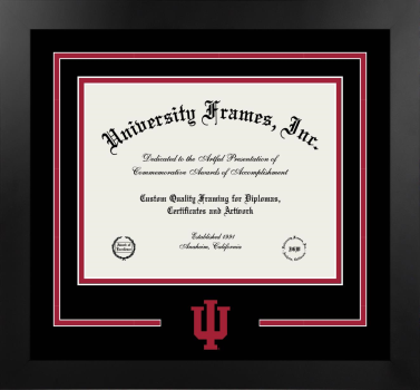 Indiana University Logo Mat Frame in Manhattan Black with Black & Crimson Mats for  8 1/2"h x 11"w  