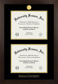Indiana University Double Diploma Frame in Manhattan Espresso with Black & Gold Mats for  8 1/2"h x 11"w  ,  8 1/2"h x 11"w  