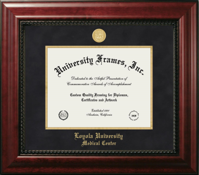 Loyola University Medical Center Diploma Frame in Executive with Gold Fillet with Black Suede Mat for document: 8 1/2"h x 11"w  