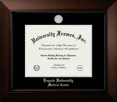 Loyola University Medical Center Diploma Frame in Legacy Black Cherry with Black & Silver Mats for document: 8 1/2"h x 11"w  