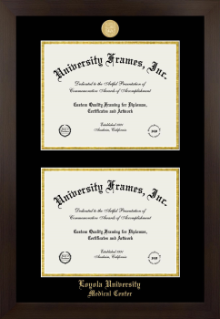 Loyola University Medical Center Double Diploma Frame in Manhattan Espresso with Black & Gold Mats for document: 8 1/2"h x 11"w  , document: 8 1/2"h x 11"w  