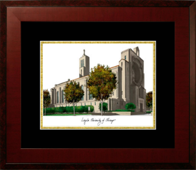Loyola University Medical Center Lithograph Only Frame in Honors Mahogany with Black & Gold Mats