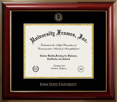 Iowa State University Diploma Frame in Classic Mahogany with Gold Trim with Black & Gold Mats for  8 1/2"h x 11"w  